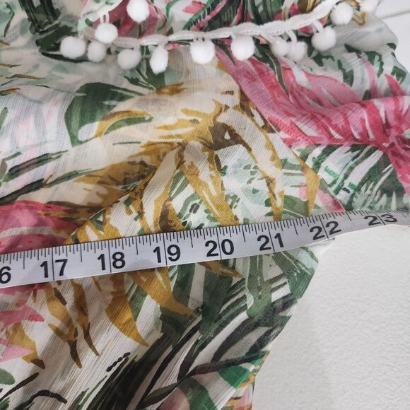 Nine West Sheer Kimono Cardigan Tropical Print Pom-Pom Cover-Up Drawstring O/S - Picture 10 of 11